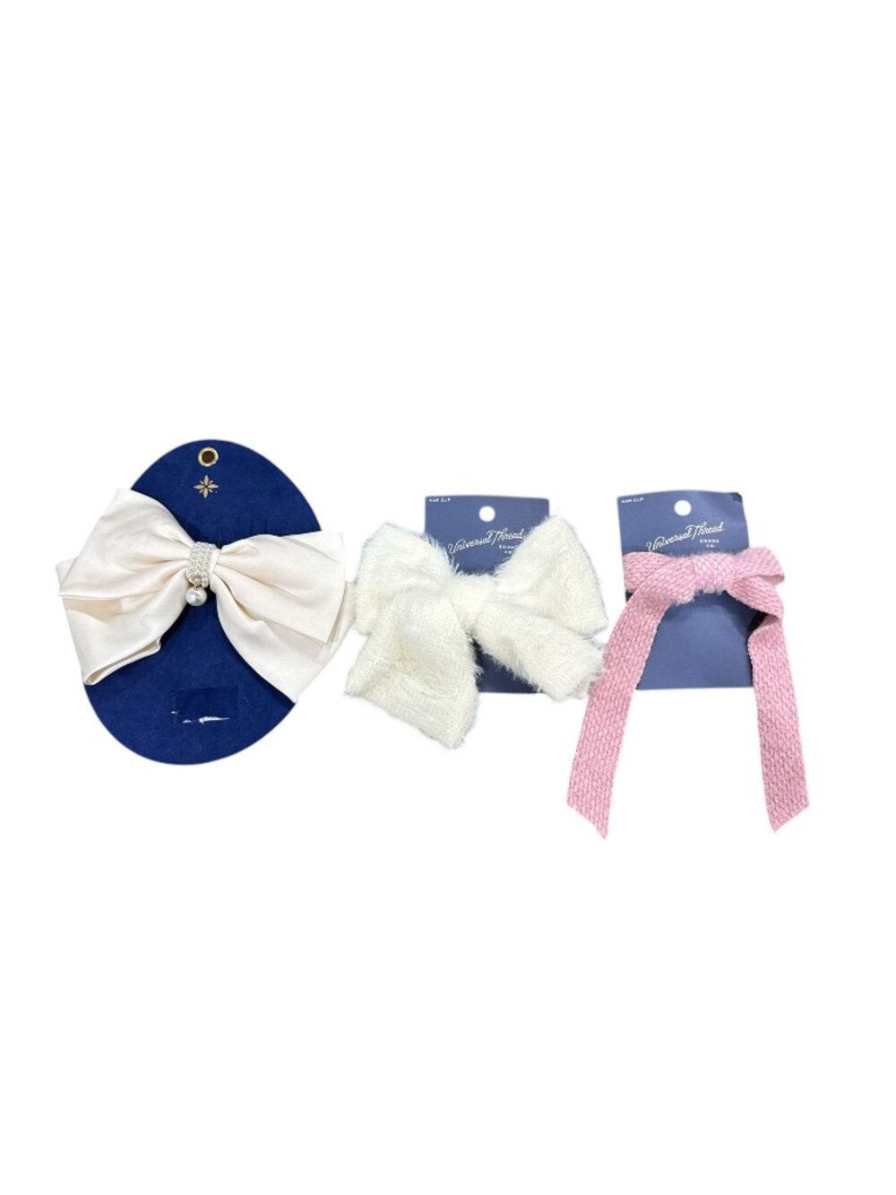 Set Of 3 Women's Hair Clips With Bows - Off-White & Pink Universal Thread